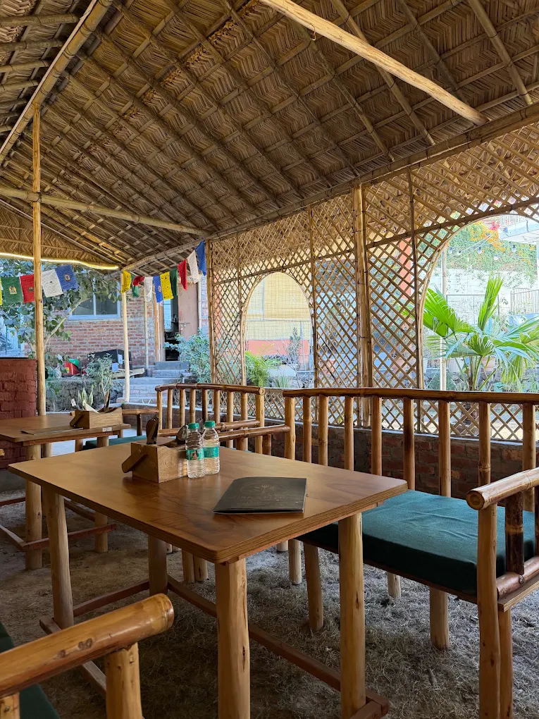 Bamboo seating inside Fork & Flora